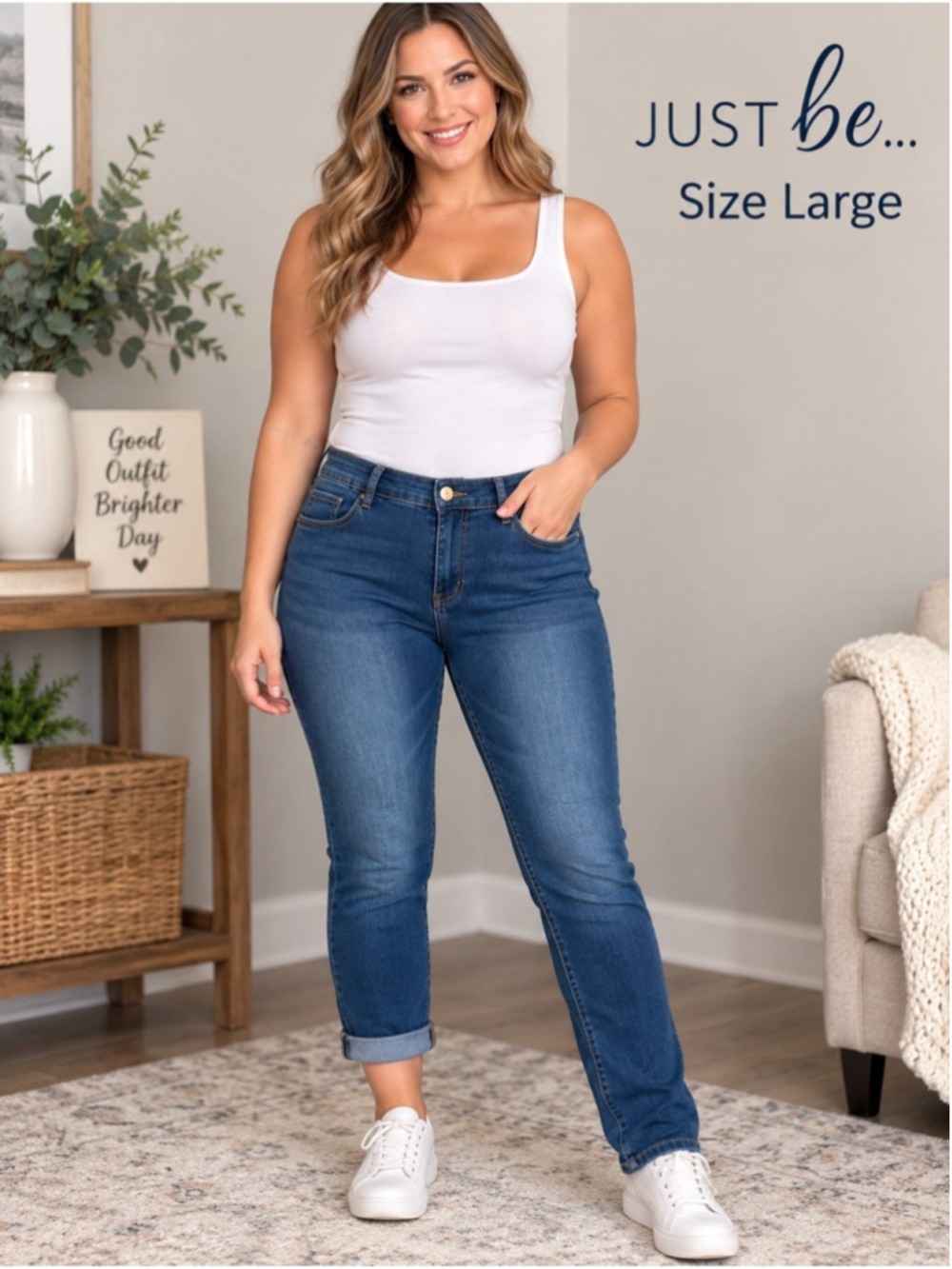 Just Be Skinny Jeans Size Large Medium Wash Cuffed or Ankle Length NWT